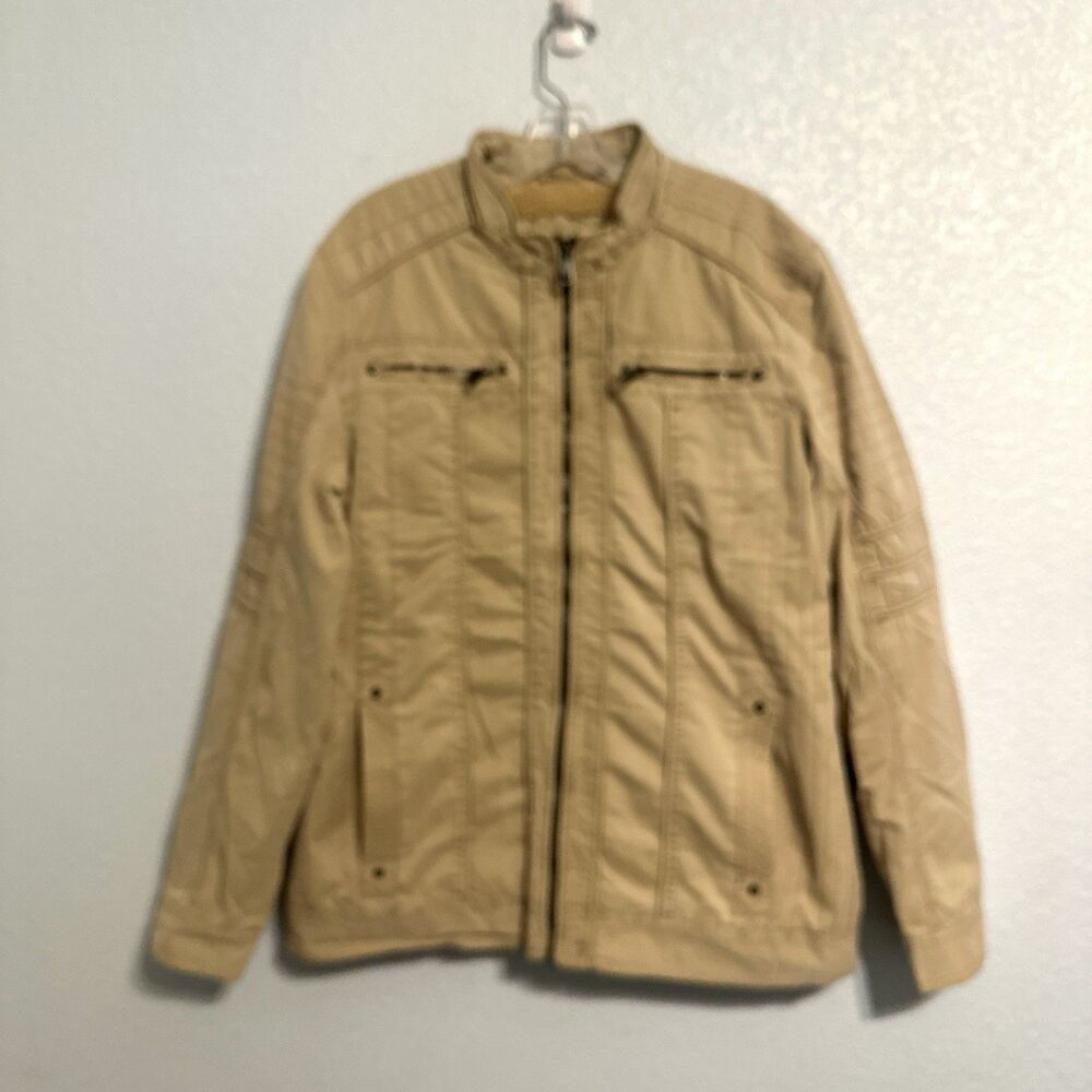 BKE Vintage Washed Sherpa Lined Jacket Distressed Riding Coat Mens Medium Tan